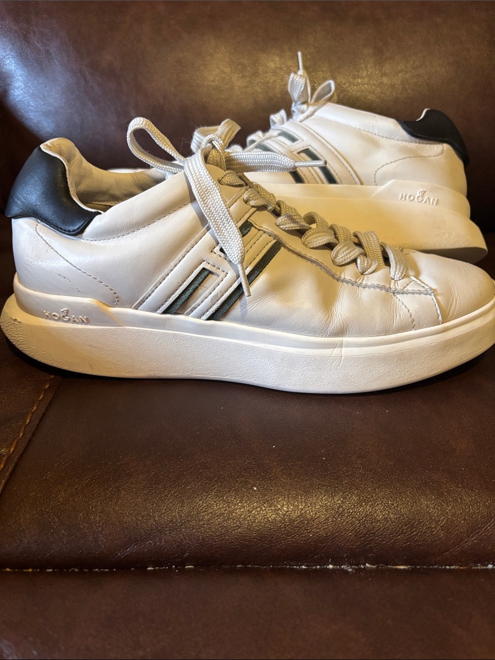 Hogan White Leather Sneakers with Black Heel